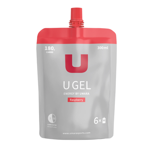 Umara U Gel Refill Hallon Energitillskott 180g Kolhydrater Elektrolyter 300ml