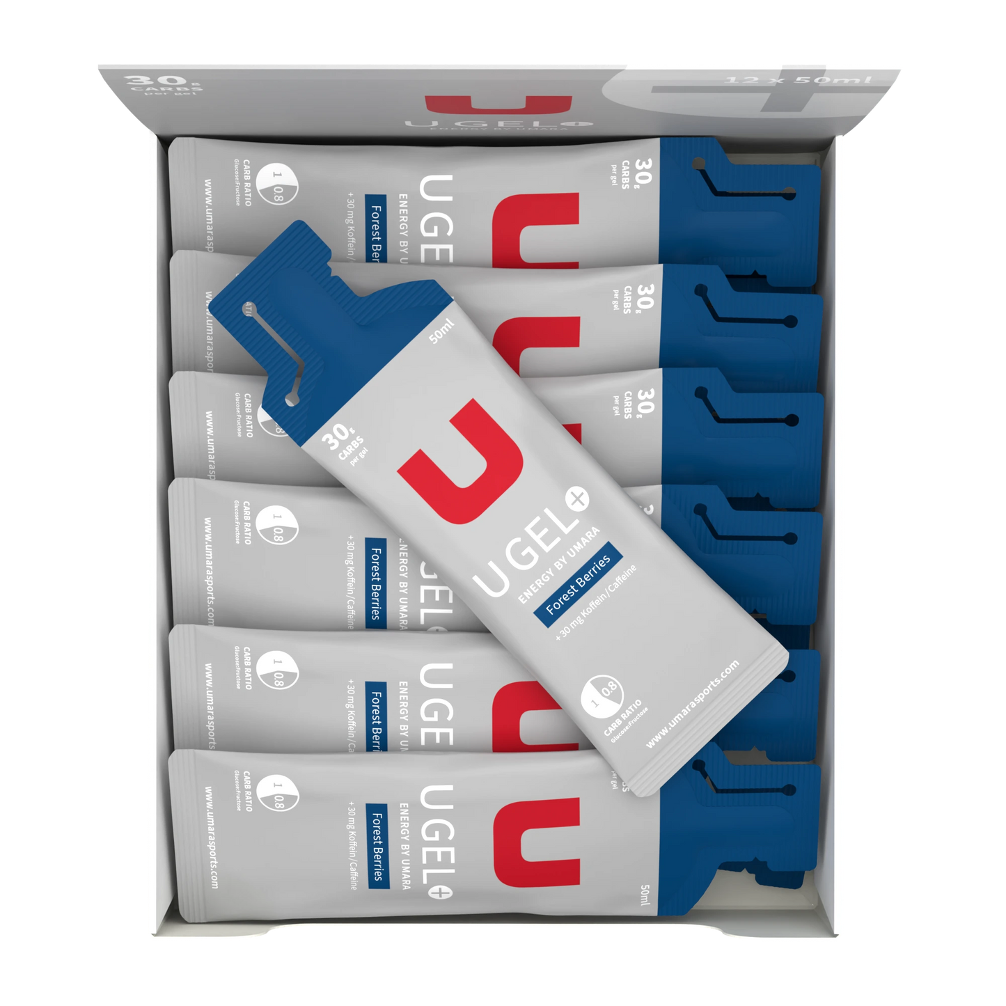 Umara U Gel 50ml Flytande Energigel: 30g Kolhydrater, Elektrolyter, med/utan Koffein för Prestation