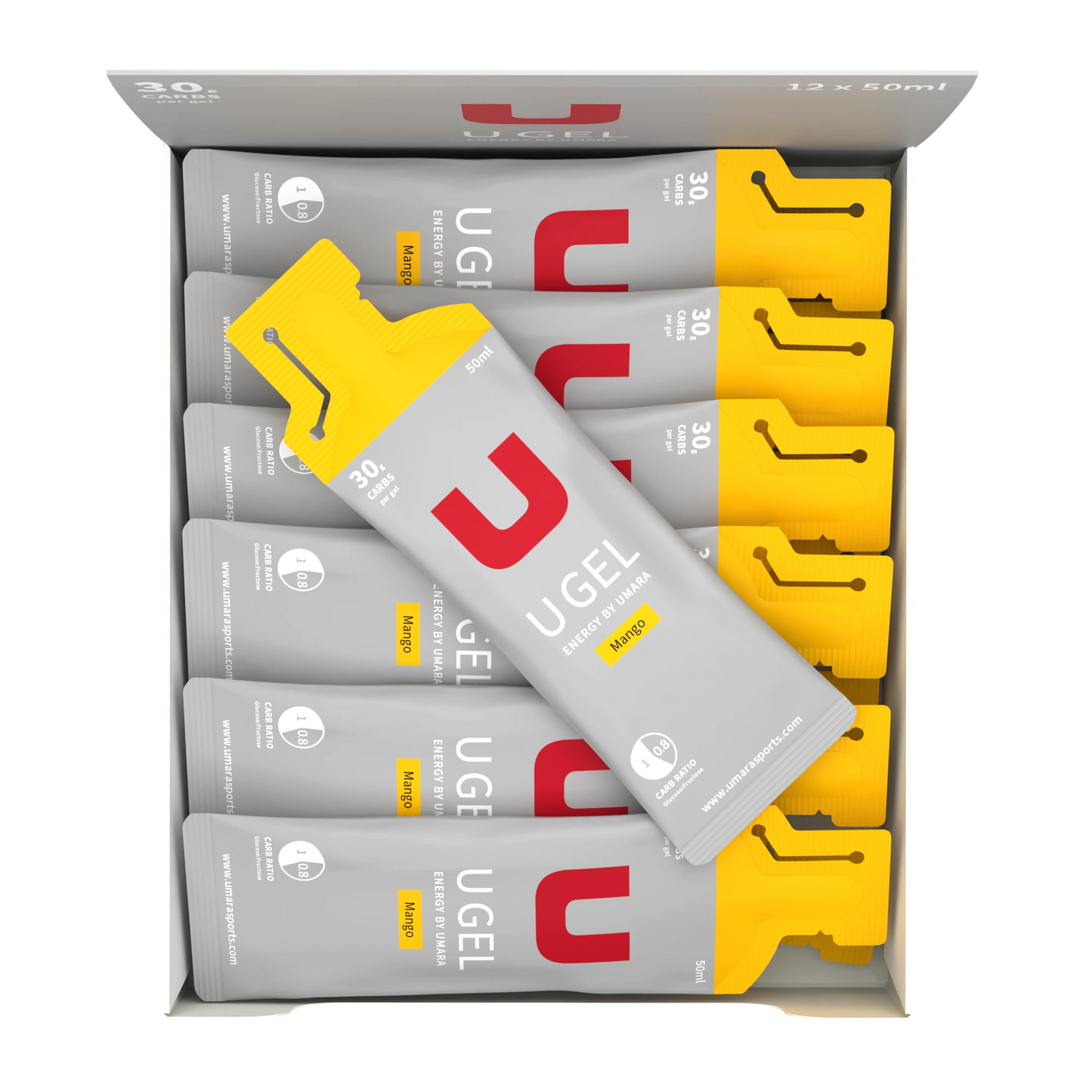 Umara U Gel 50ml Flytande Energigel: 30g Kolhydrater, Elektrolyter, med/utan Koffein för Prestation