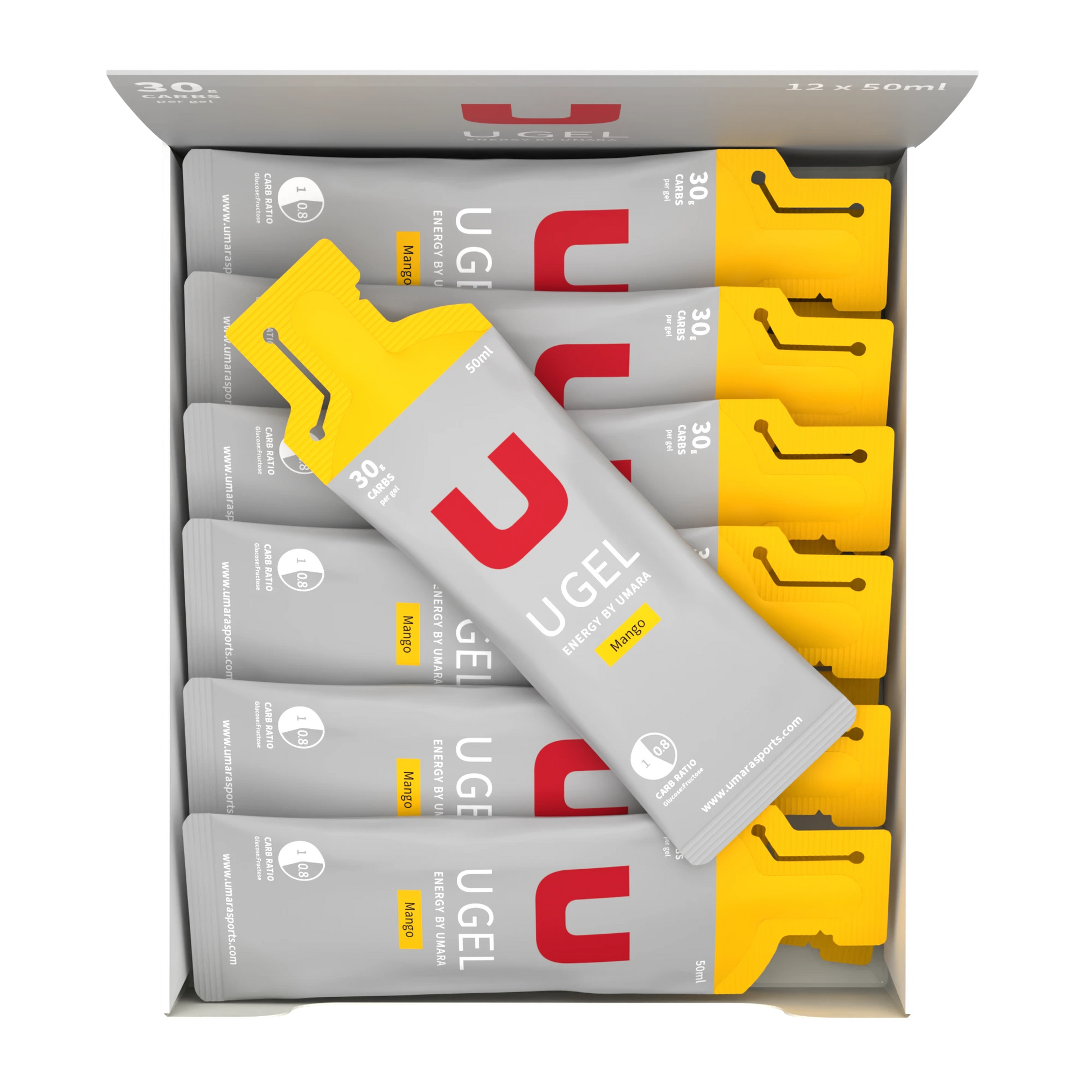 Umara U Gel 50ml Flytande Energigel: 30g Kolhydrater, Elektrolyter, med/utan Koffein för Prestation